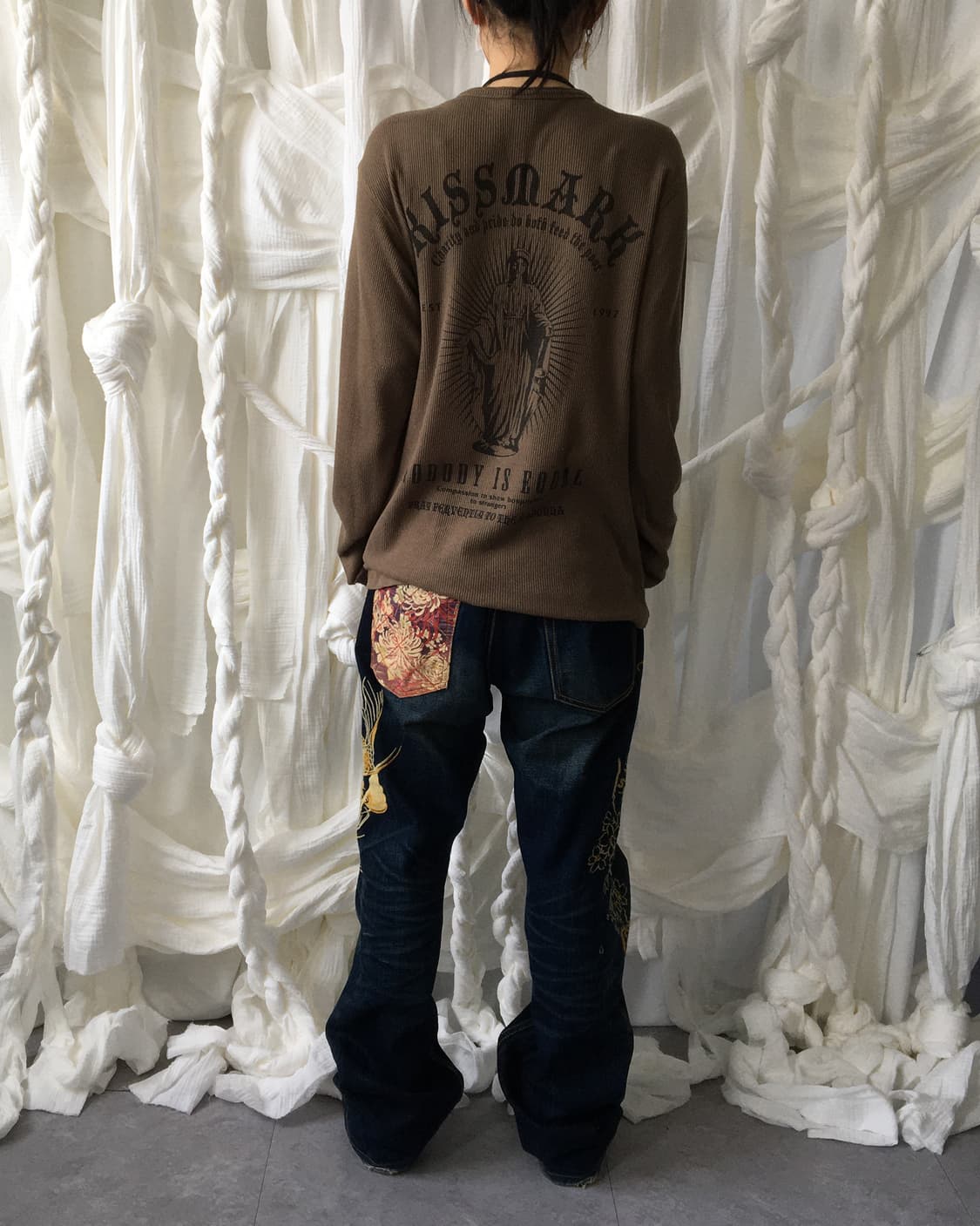Back printing button point ribbed sleeve 상품이미지8