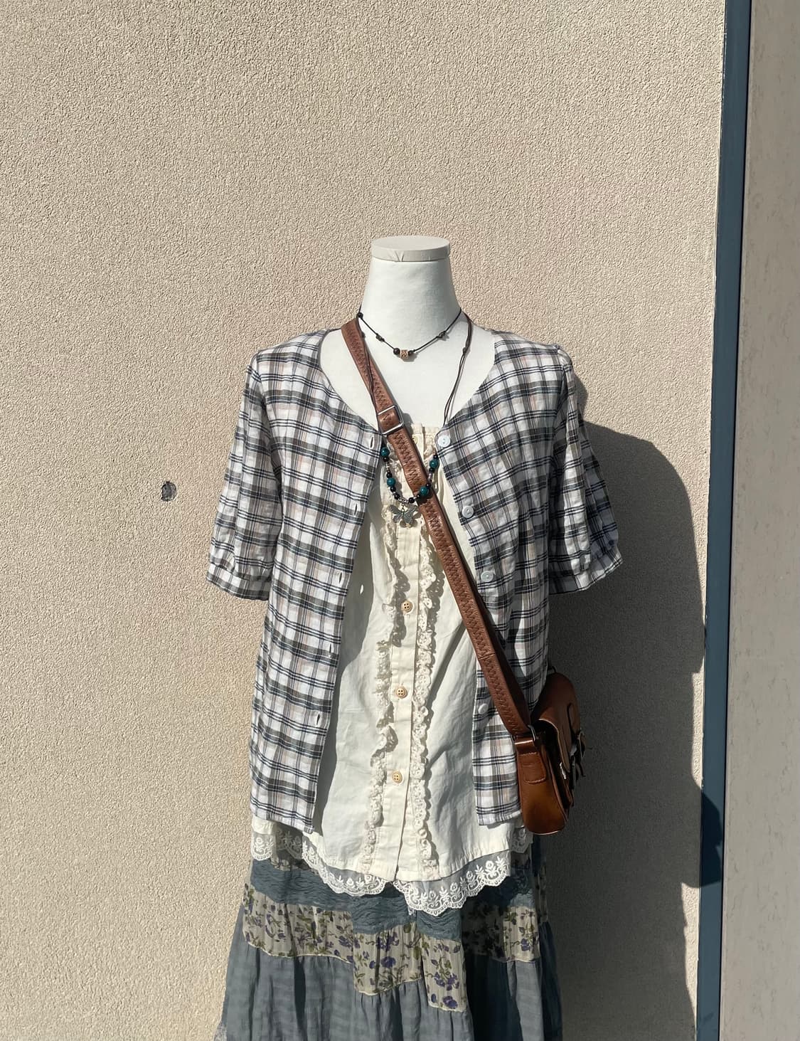 모리걸 체크블라우스+나시 상의세트 상품이미지2