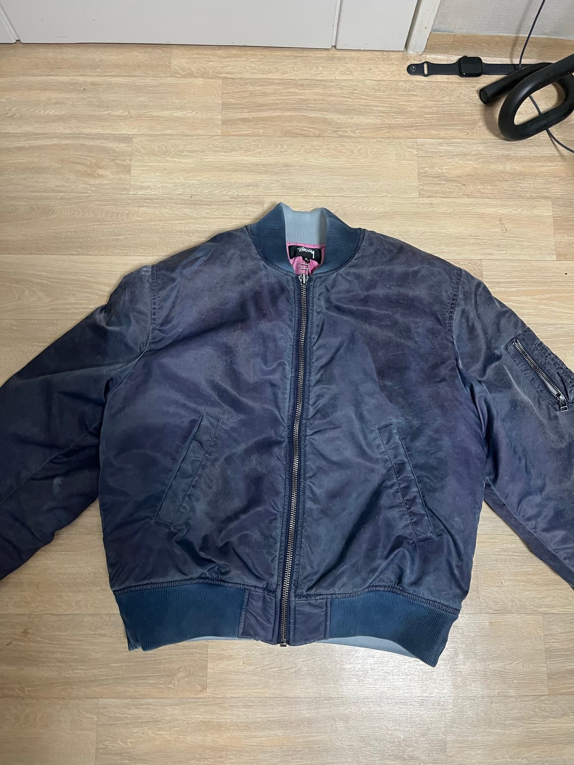 (M) 스투시 다이드 나일론 봄버 네이비 상품이미지3