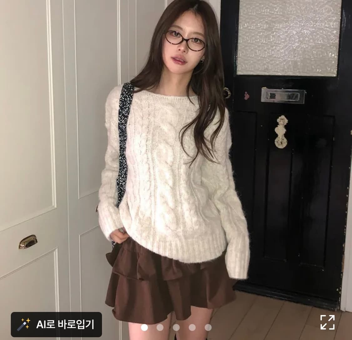 니어웨어 울 보트넥 케이블 니트 오트밀 상품이미지1