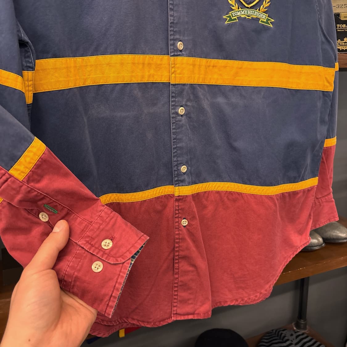 90s 타미힐피거 올드스쿨 컬러블럭 크레스트 와펜 코튼셔츠 N1035 상품이미지4