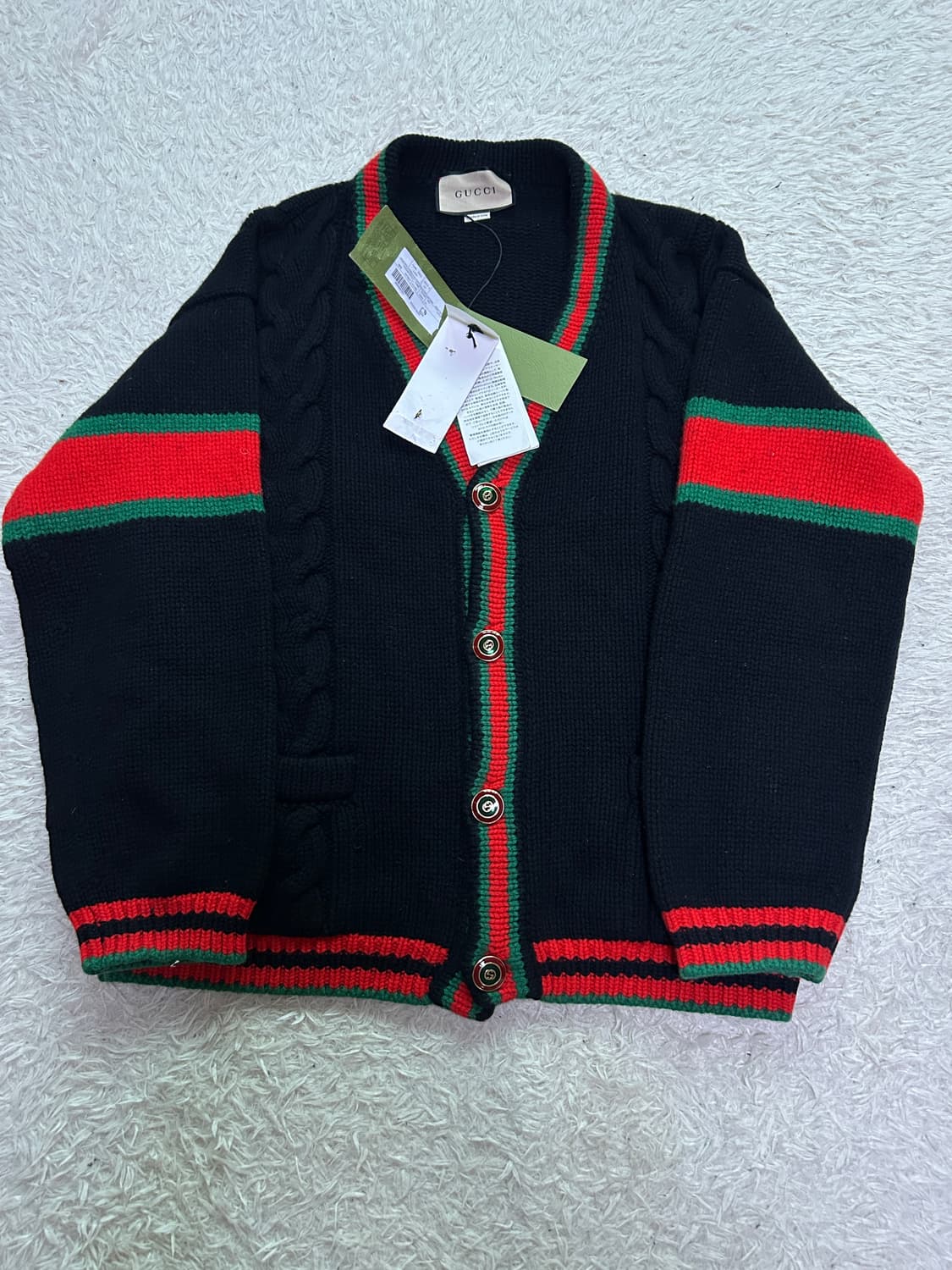 [XL, 110] 구찌 웹케이블 가디건 블랙 상품이미지1