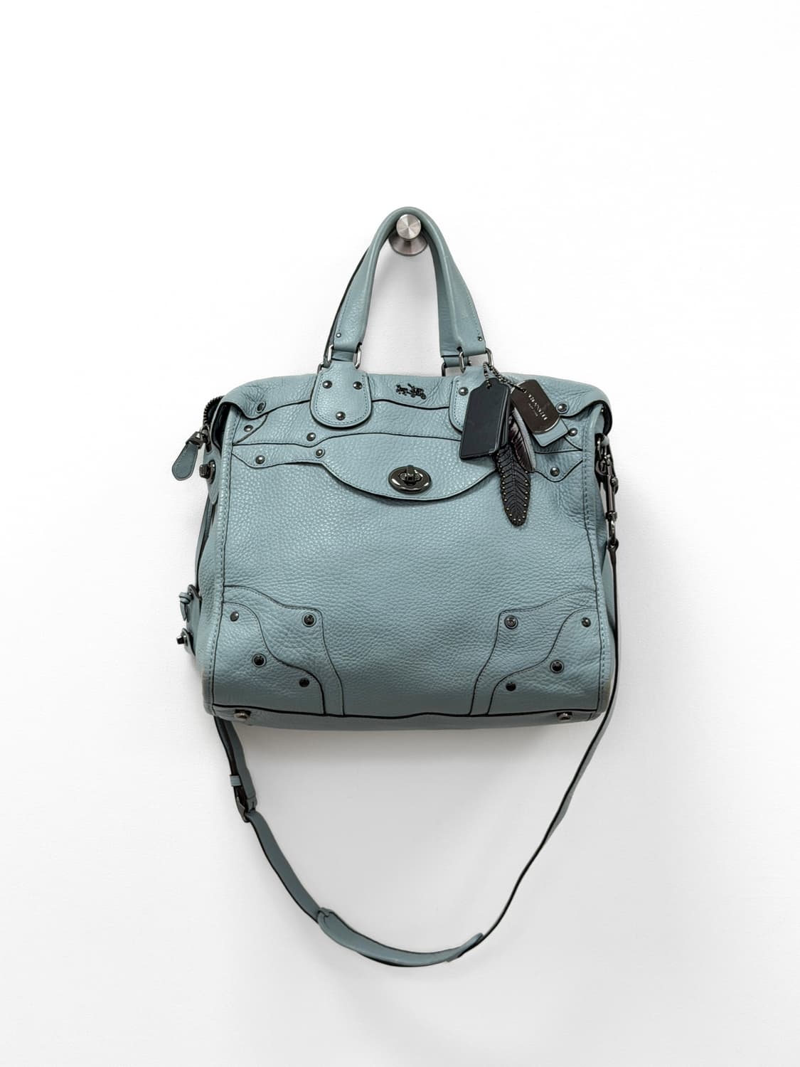 코치 블루 레더 모터백 상품이미지4