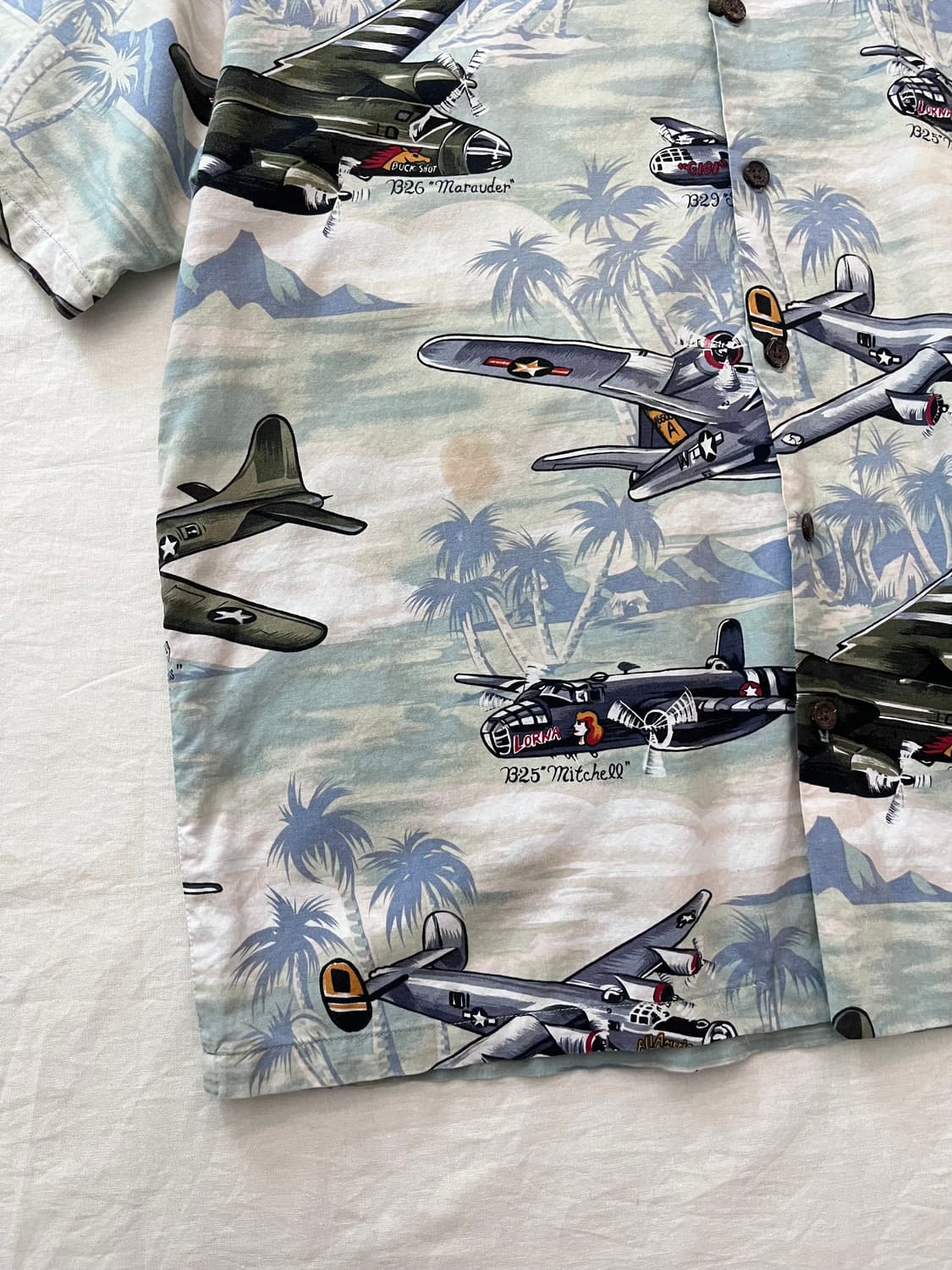 90s USA 빈티지 WWII 폭격기 하와이안 셔츠 상품이미지4