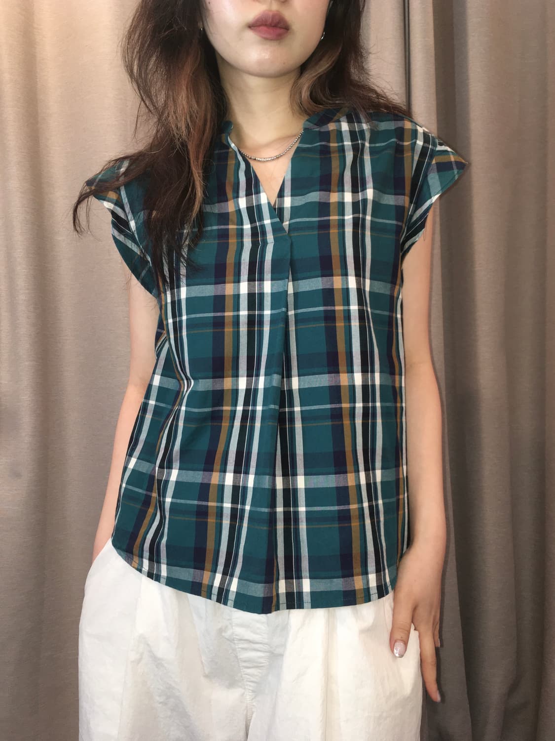 일본빈티지 민트 체크블라우스 상품이미지6