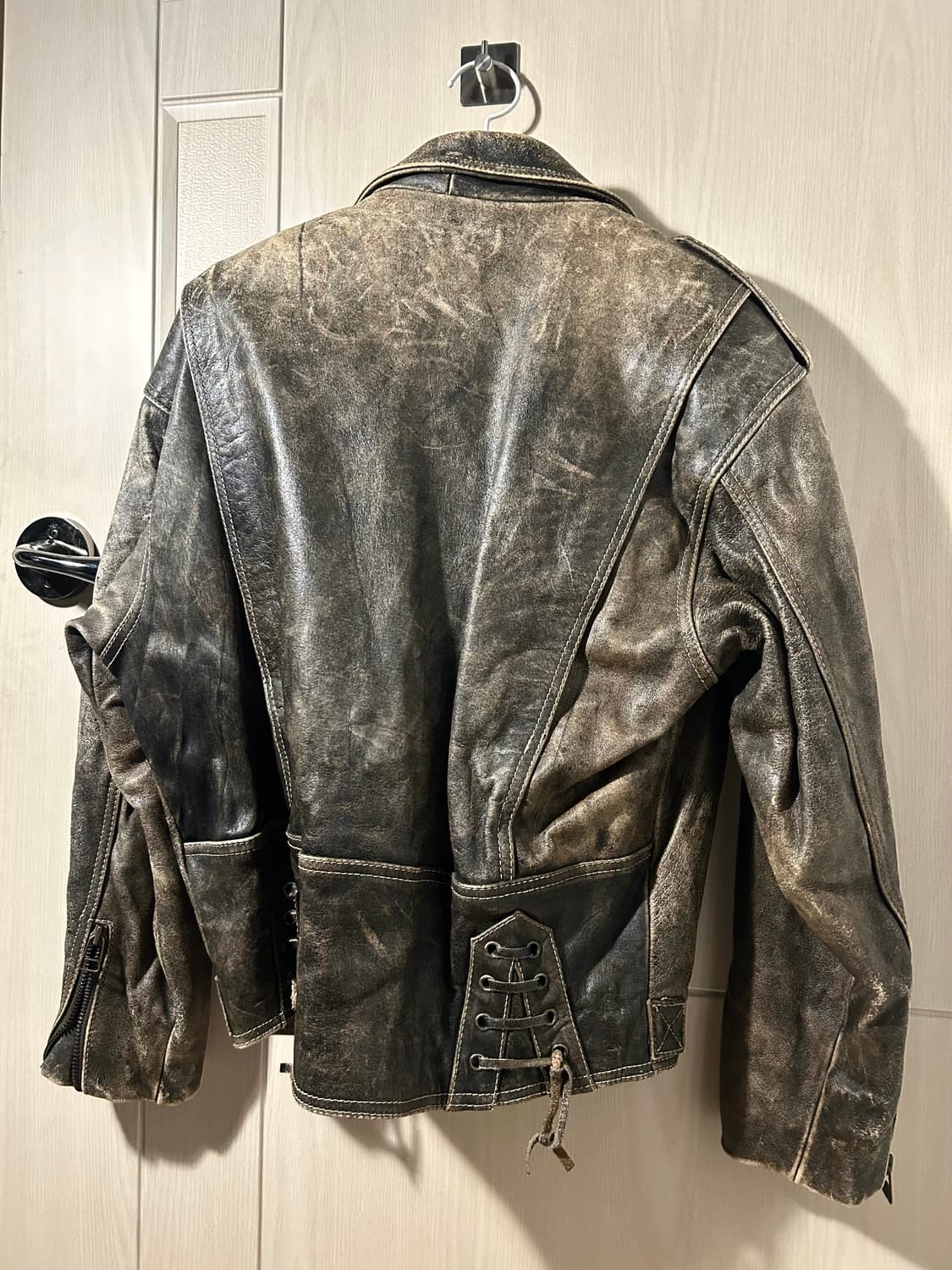 Cow Leather Washed Detail Biker Jacket 상품이미지6