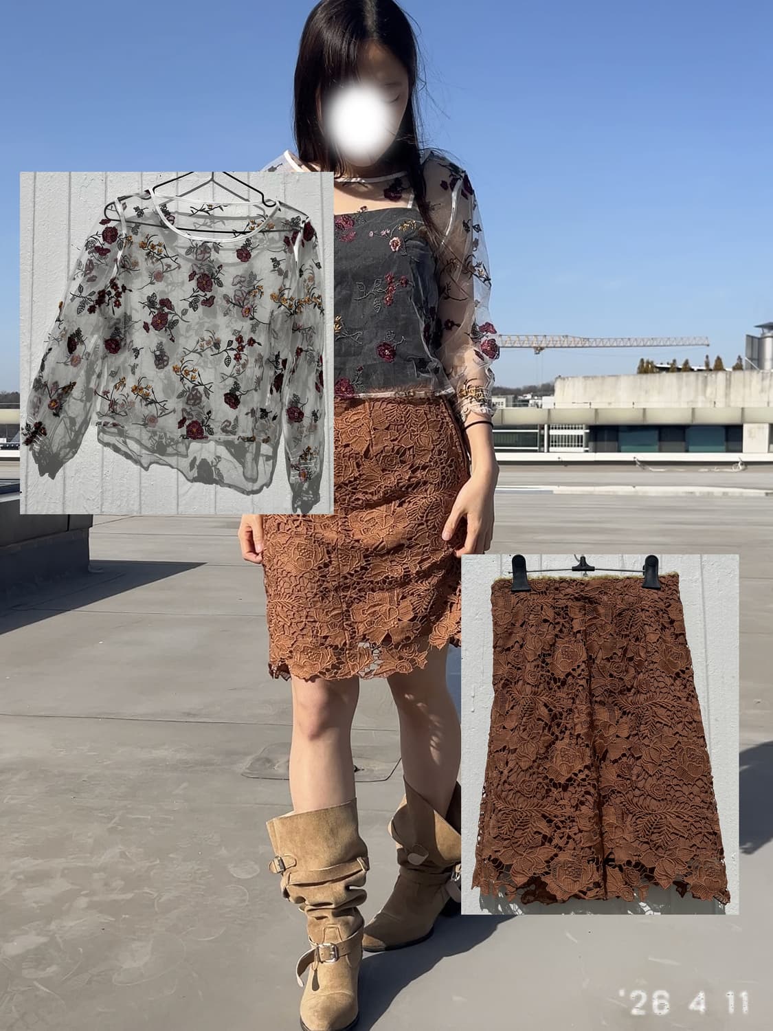 Brown Flower Skirt 브라운 플라워 스커트 상품이미지5