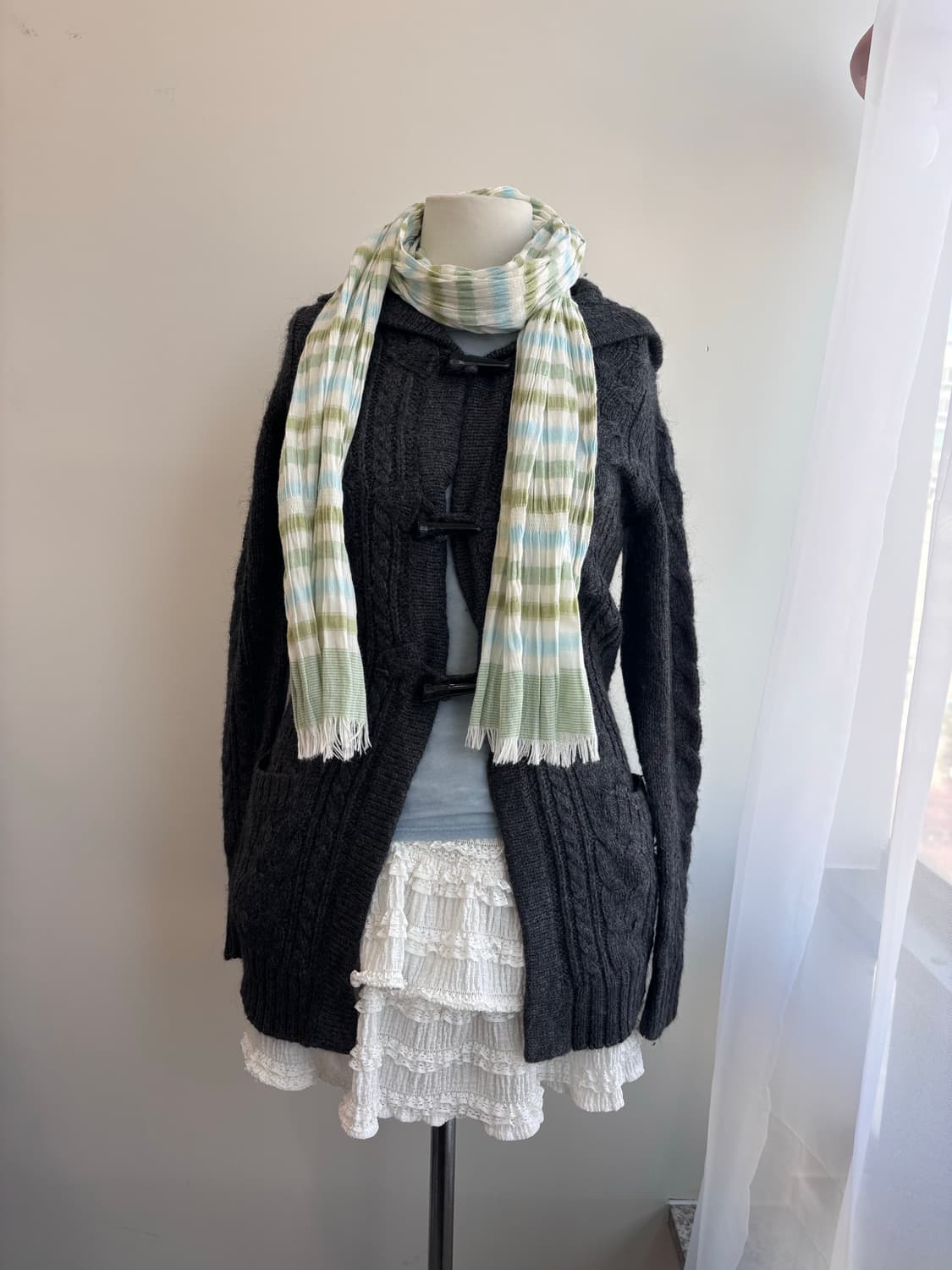 페일 민트 믹스 스트라이프 스카프 상품이미지7