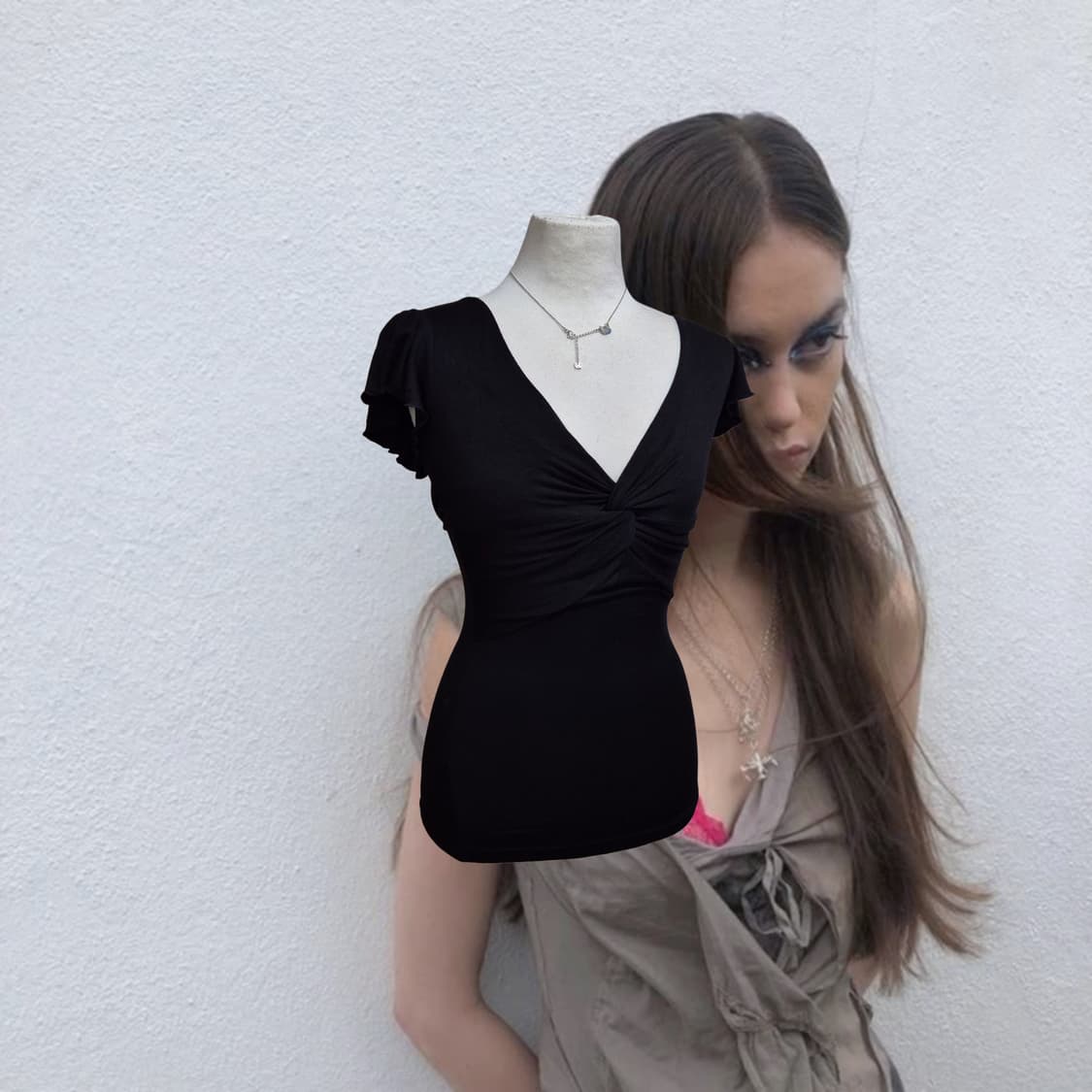 Vintage 01 Black deep shirring top 상품이미지2