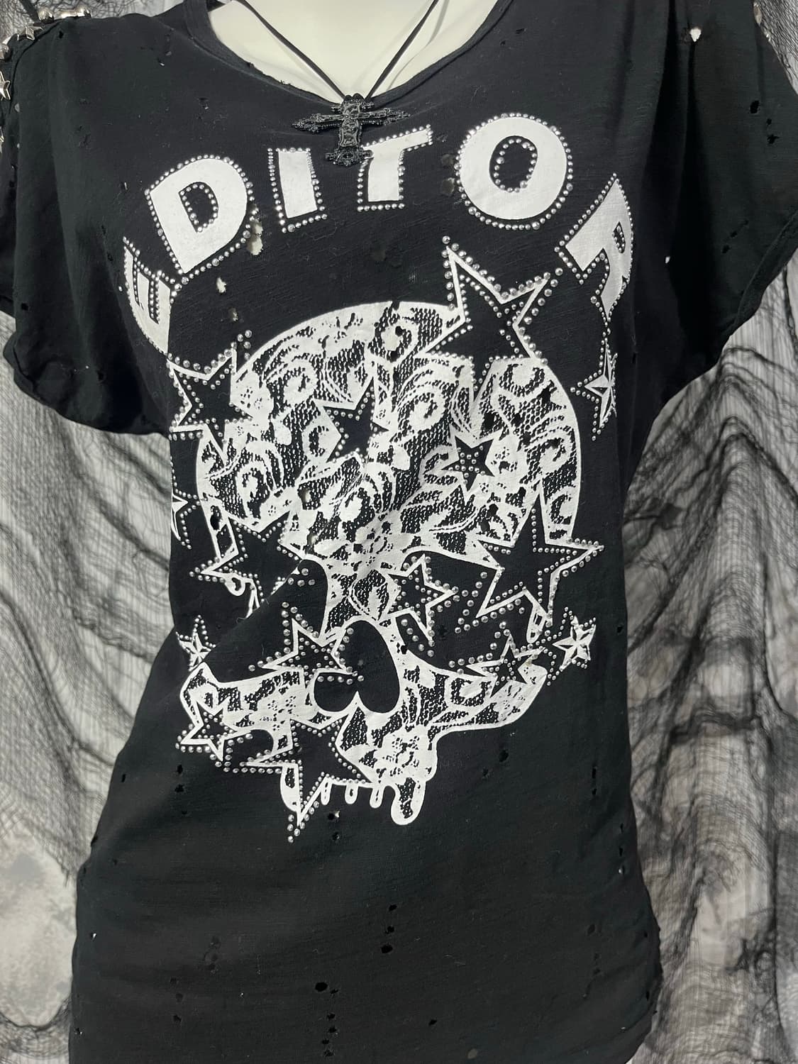punk hole See-through skull Cubic top 상품이미지8