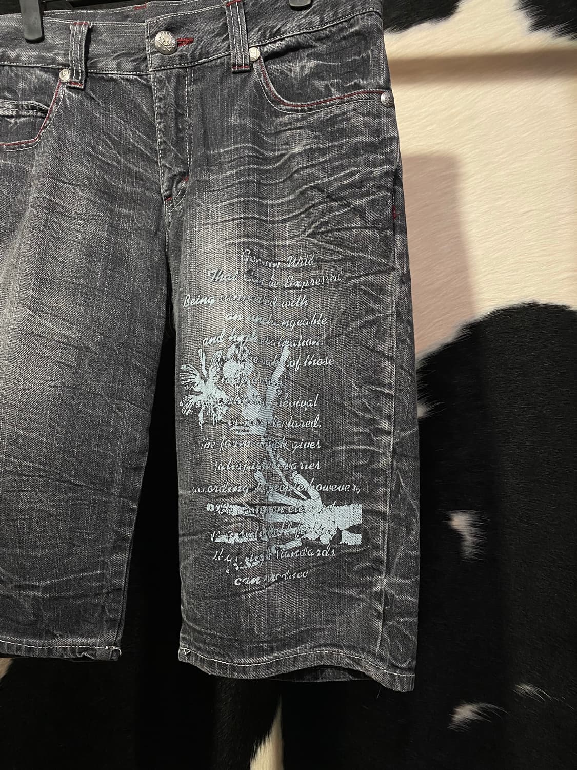 Japanese vtg 펑크 프린팅 워싱 버뮤다 데님팬츠 상품이미지5