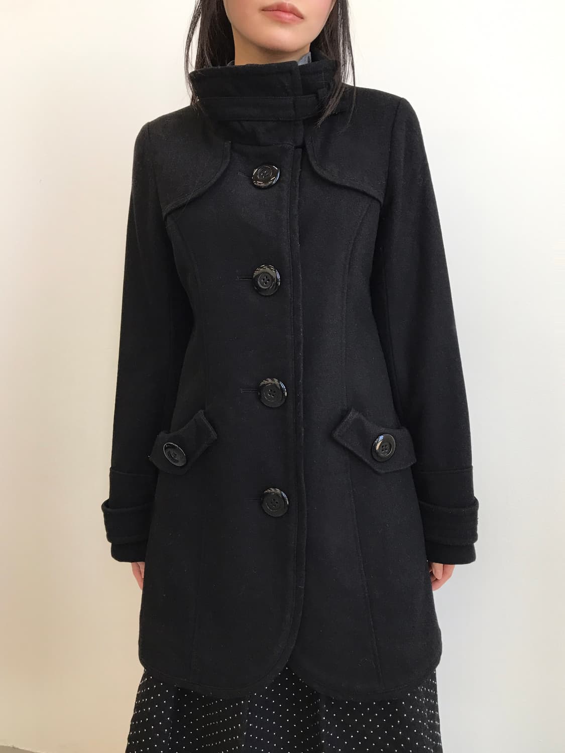 Spiral Girl Black Stand Collar Wool Coat 상품이미지3