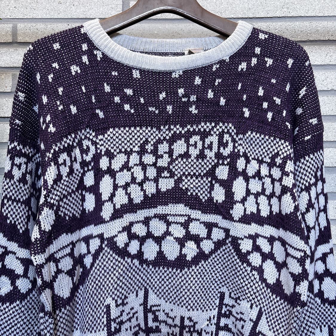 JPN VINTAGE 보타니컬 자카드 니트 그레이프 모티브 디테일 퍼플 상품이미지4