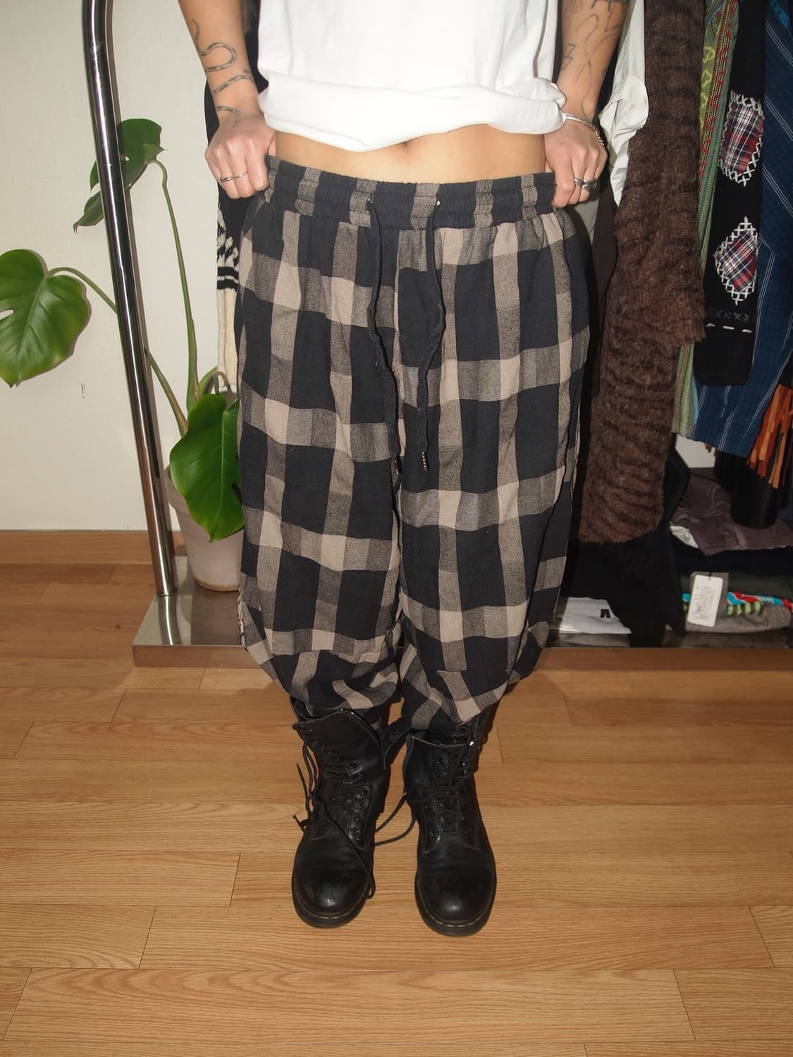 JPN 바이어스 체크 밴딩 사루엘 팬츠 상품이미지2