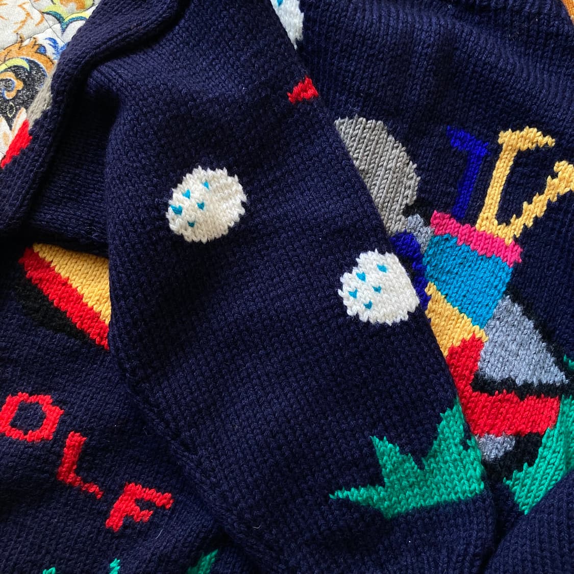 빈티지 키위새 골프 패턴 네이비 오버핏 핸드메이드 뜨개 니트 스웨터 상품이미지7