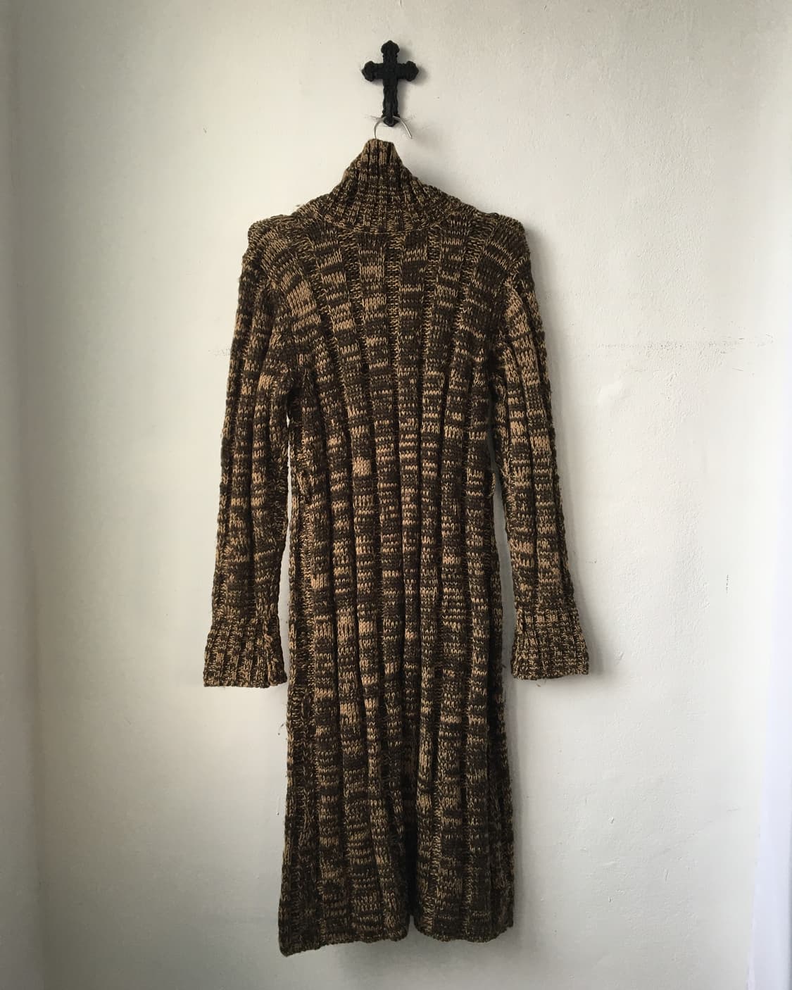 Belted high neck long knit cardigan 상품이미지3