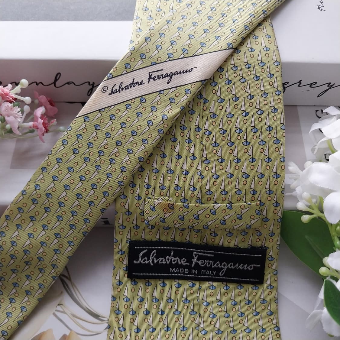 살바토레 페라가모 요트 모티브 넥타이 9.4cm A~B등급 K2177 상품이미지6
