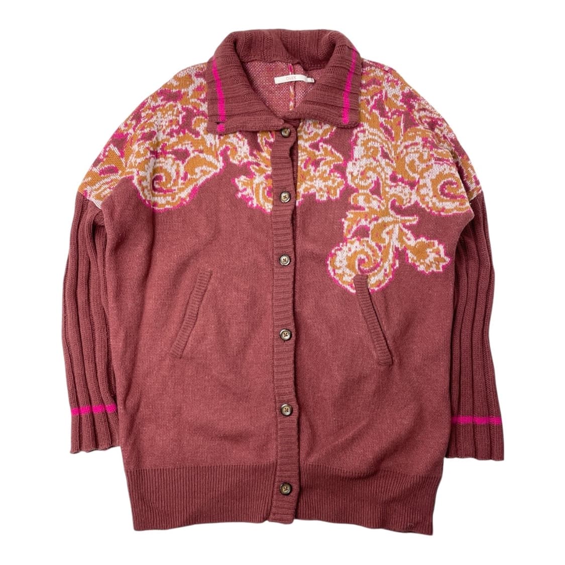 [중고] 오일릴리 빈티지 패턴 브라운 니트 가디건 상품이미지1