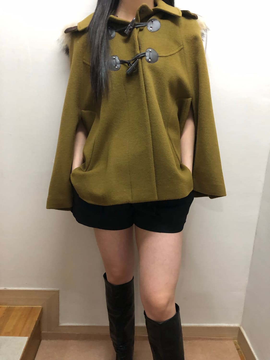 빈티지 올리브 그린 더플 울 케이프 상품이미지3