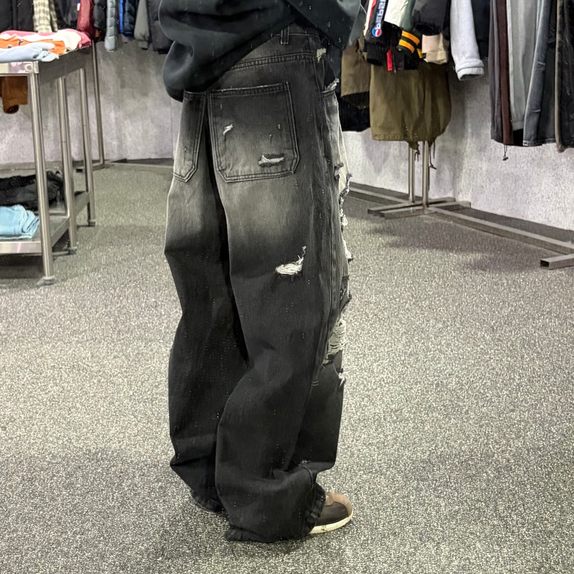 빈티지 데미지 디트로이트 흑청 데님 팬츠 B3941 상품이미지2