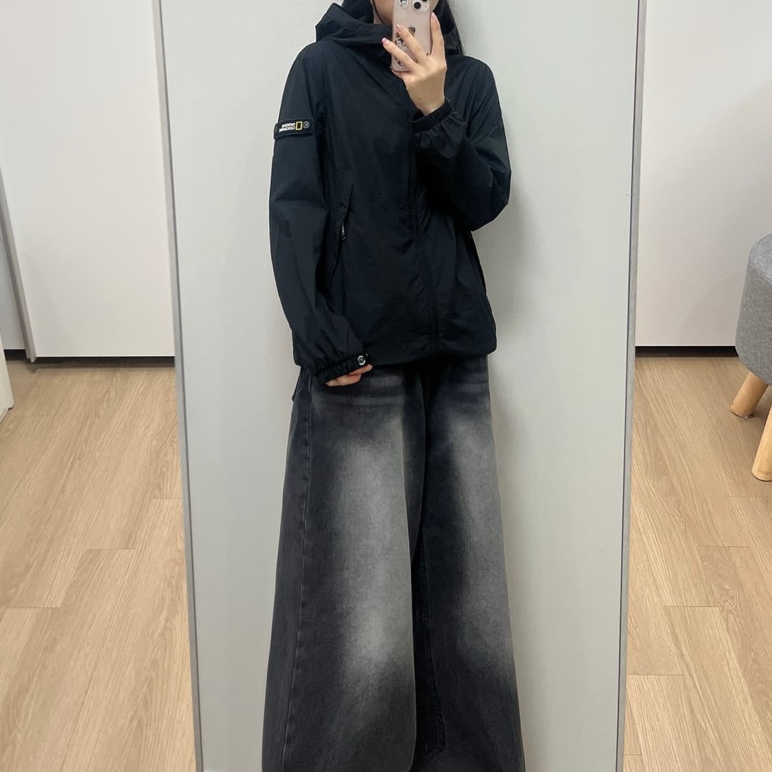 내셔널지오그래픽 와펜 블랙 경량 후드 바람막이 자켓 상품이미지1