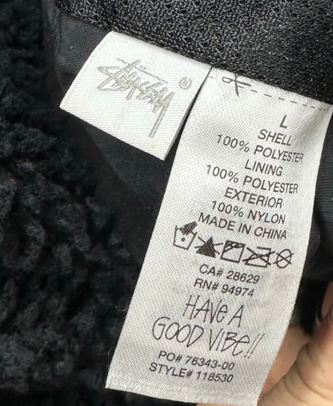 스투시 쉐르파 패널드 후드 자켓 블랙 후리스 플리스 빠글이 상품이미지3