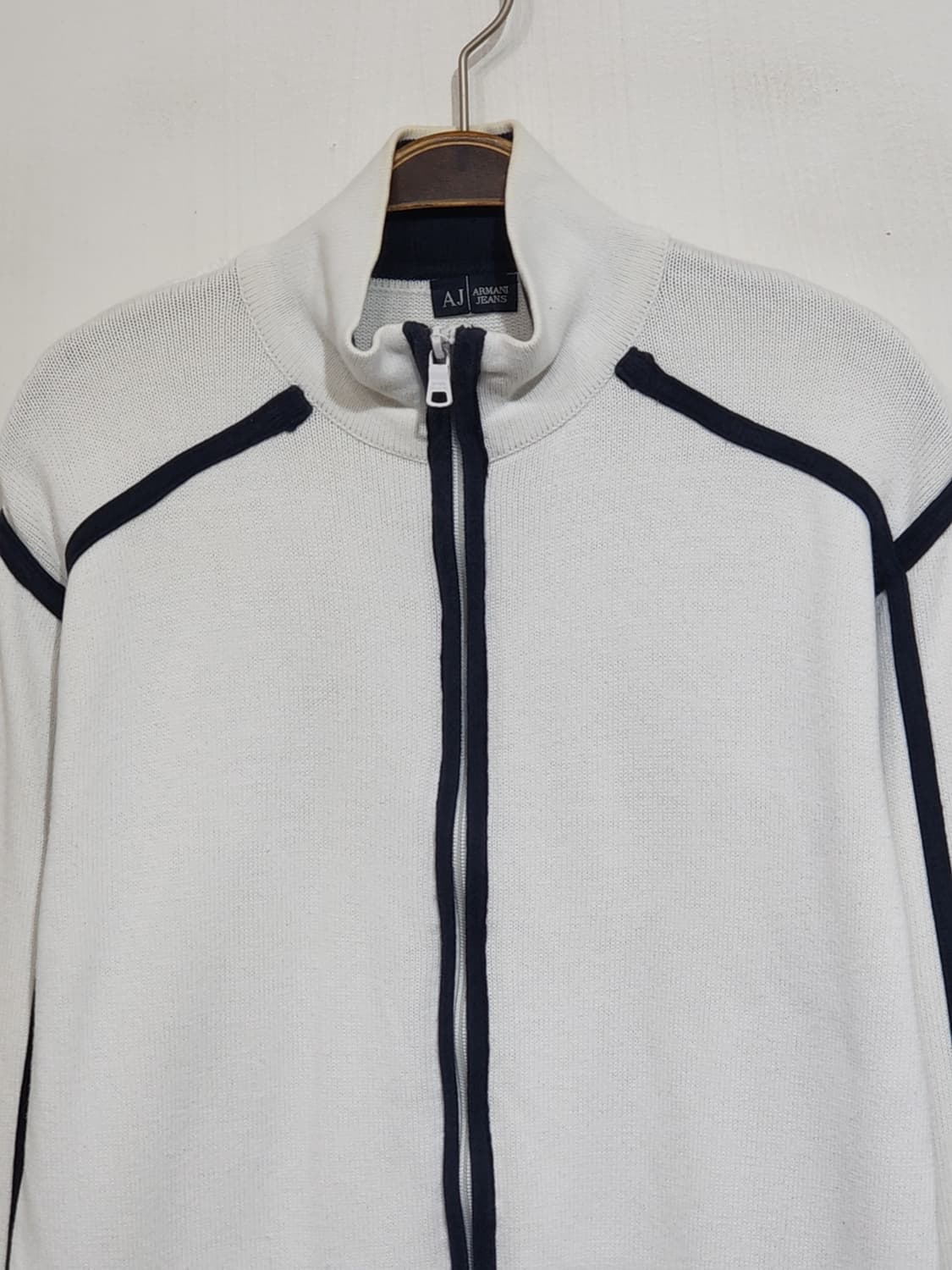 (M) 아르마니진 집업니트 화이트 라인배색 캐주얼  상품이미지2