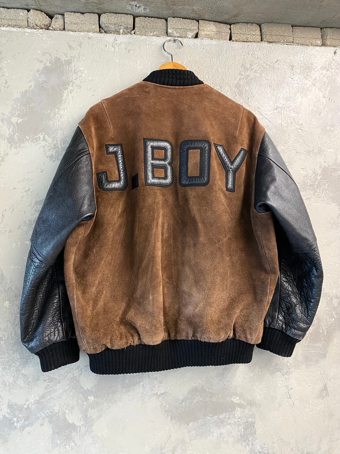 [L] 90s J.BOY 재팬 메이드 소가죽 스웨이드 레더 바시티자켓 상품이미지3