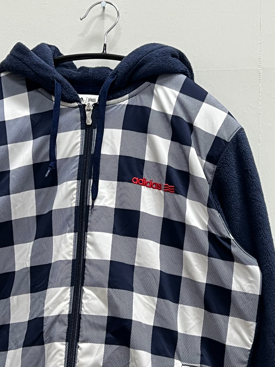 아디다스 체크패턴 후리스 후드집업 네이비 상품이미지3