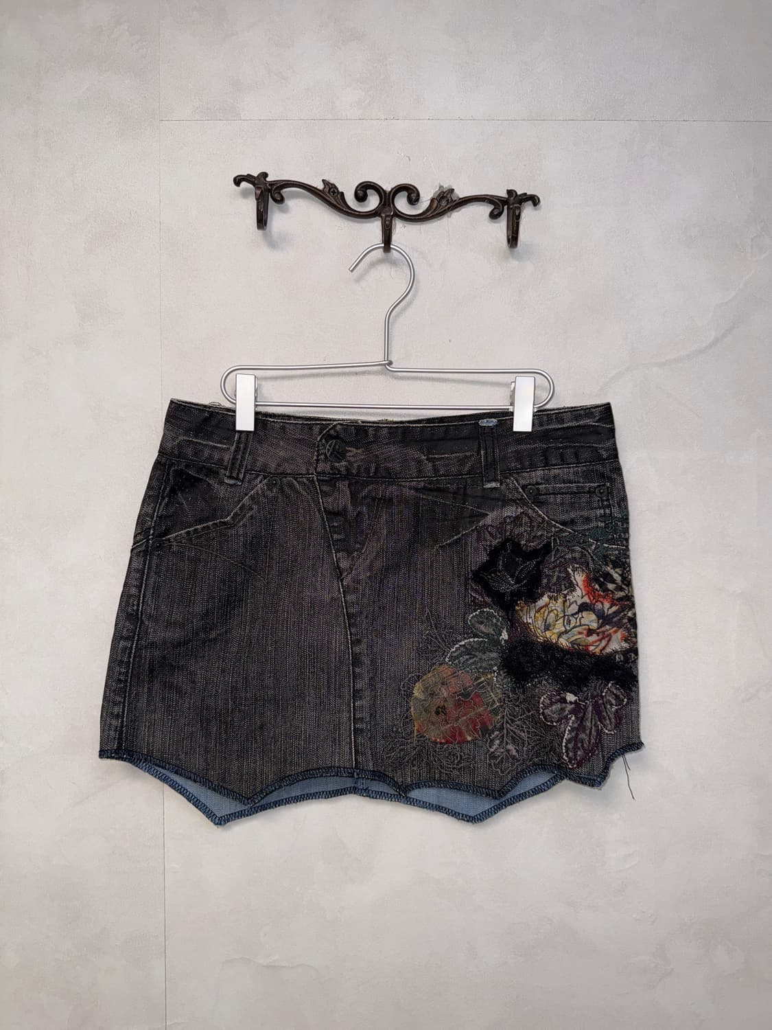 Washing denim oriental unbalanced skirt 상품이미지1