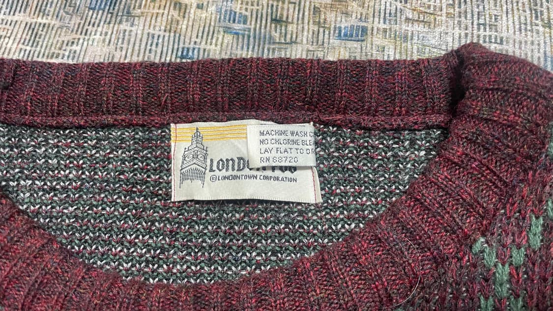 80~90s USA 빈티지 London Fog 자카드 보르도 니트 M 상품이미지6