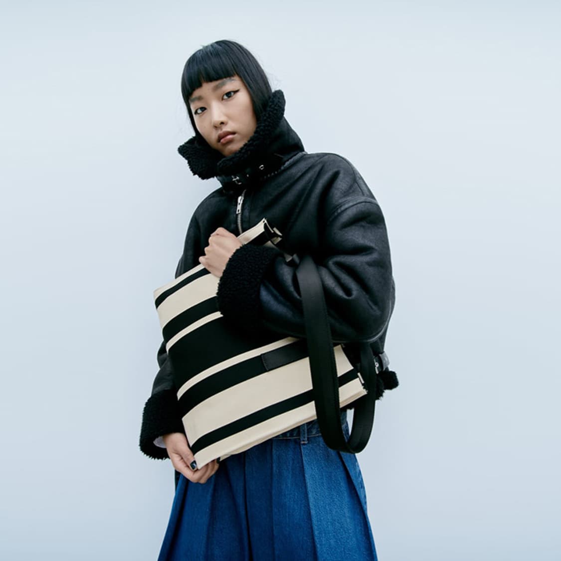 자라 패브릭 스트라이프 멀티컬러 토트백 상품이미지2