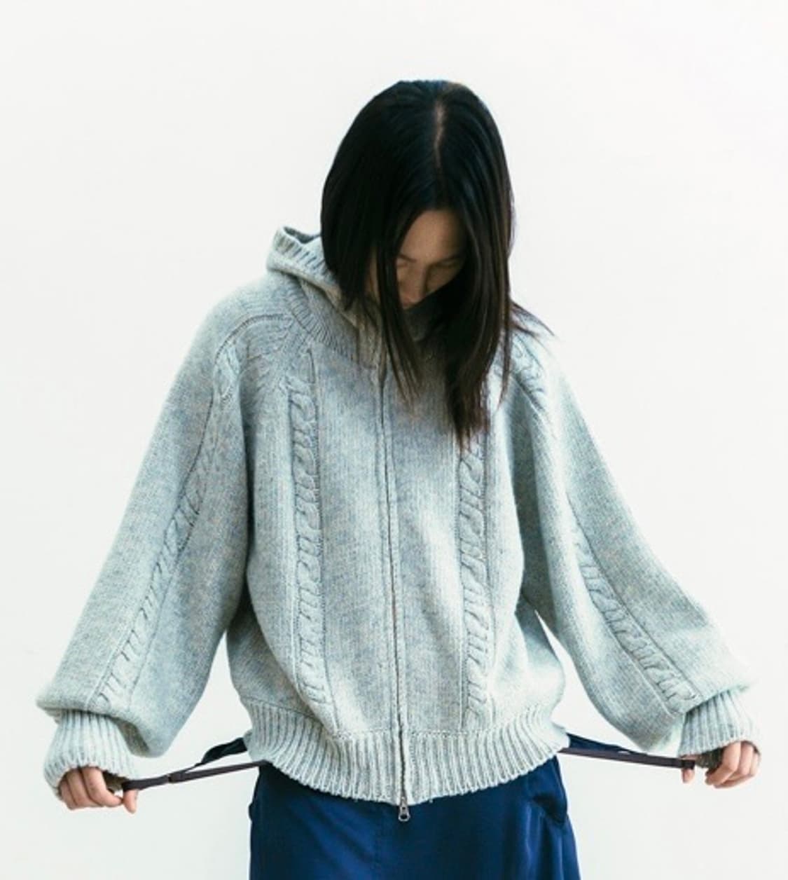 울리카상투스 후디드 로프 가디건 그레이 상품이미지1