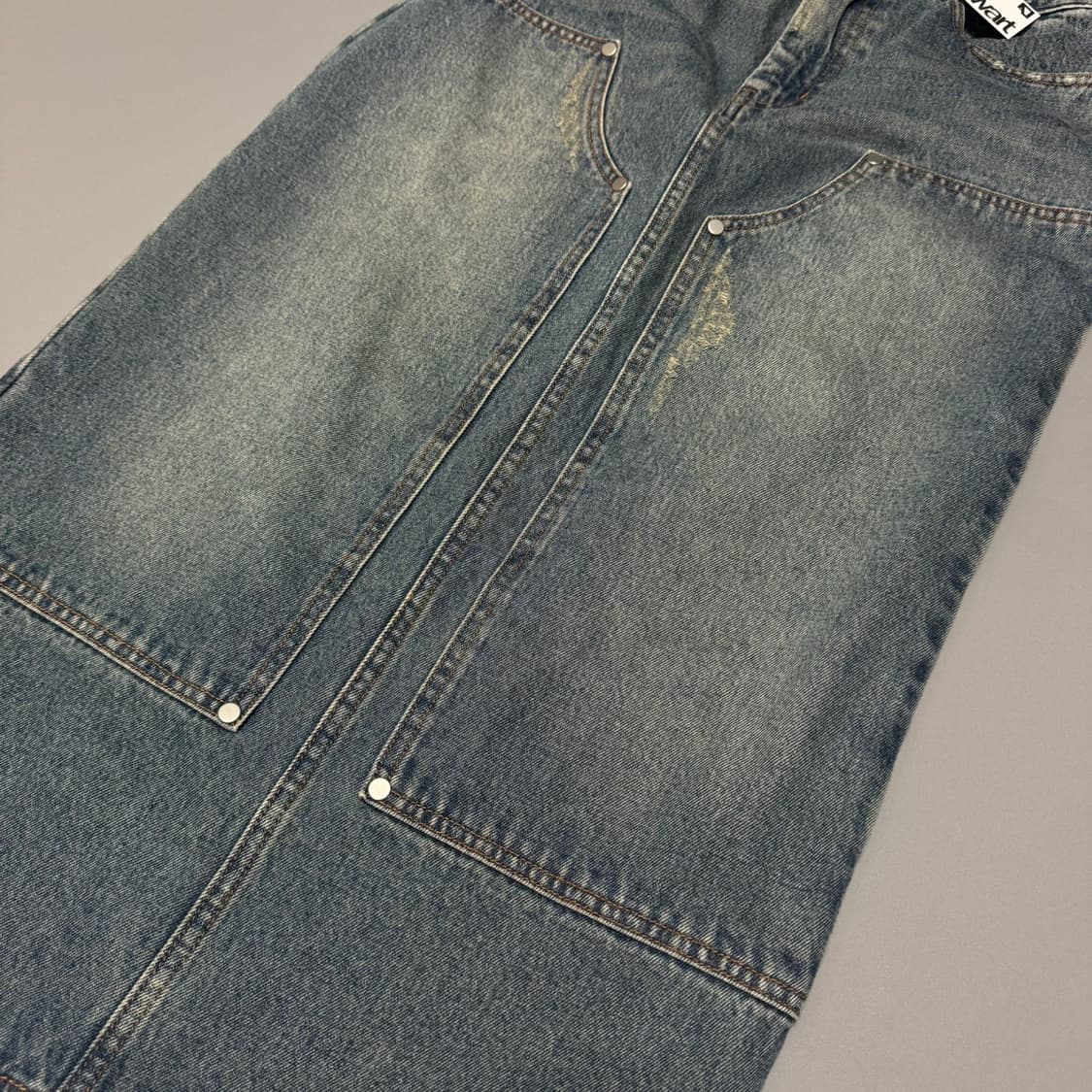 Oriens by 저널스탠다드 라이트블루 데미지 더블니 데님 롱 스커트 상품이미지5