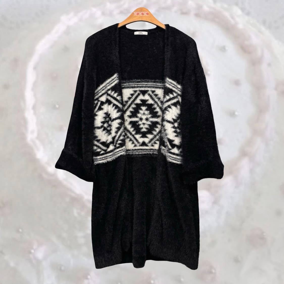 GRL 일본 빈티지 나바호 에스닉 블랙 퍼 롱 가디건 상품이미지1