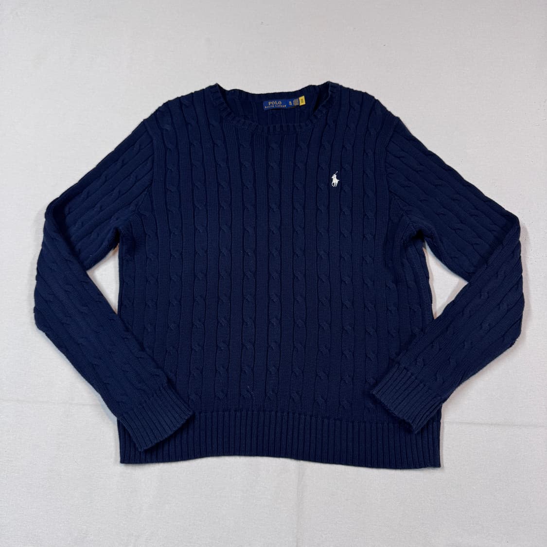 XL) 폴로 랄프로렌 케이블 꽈배기 니트 신형 큐알탭 네이비 상품이미지1