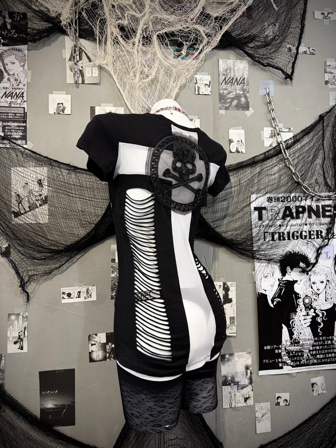 PUNK skull cross mesh web detail sleeve 상품이미지5