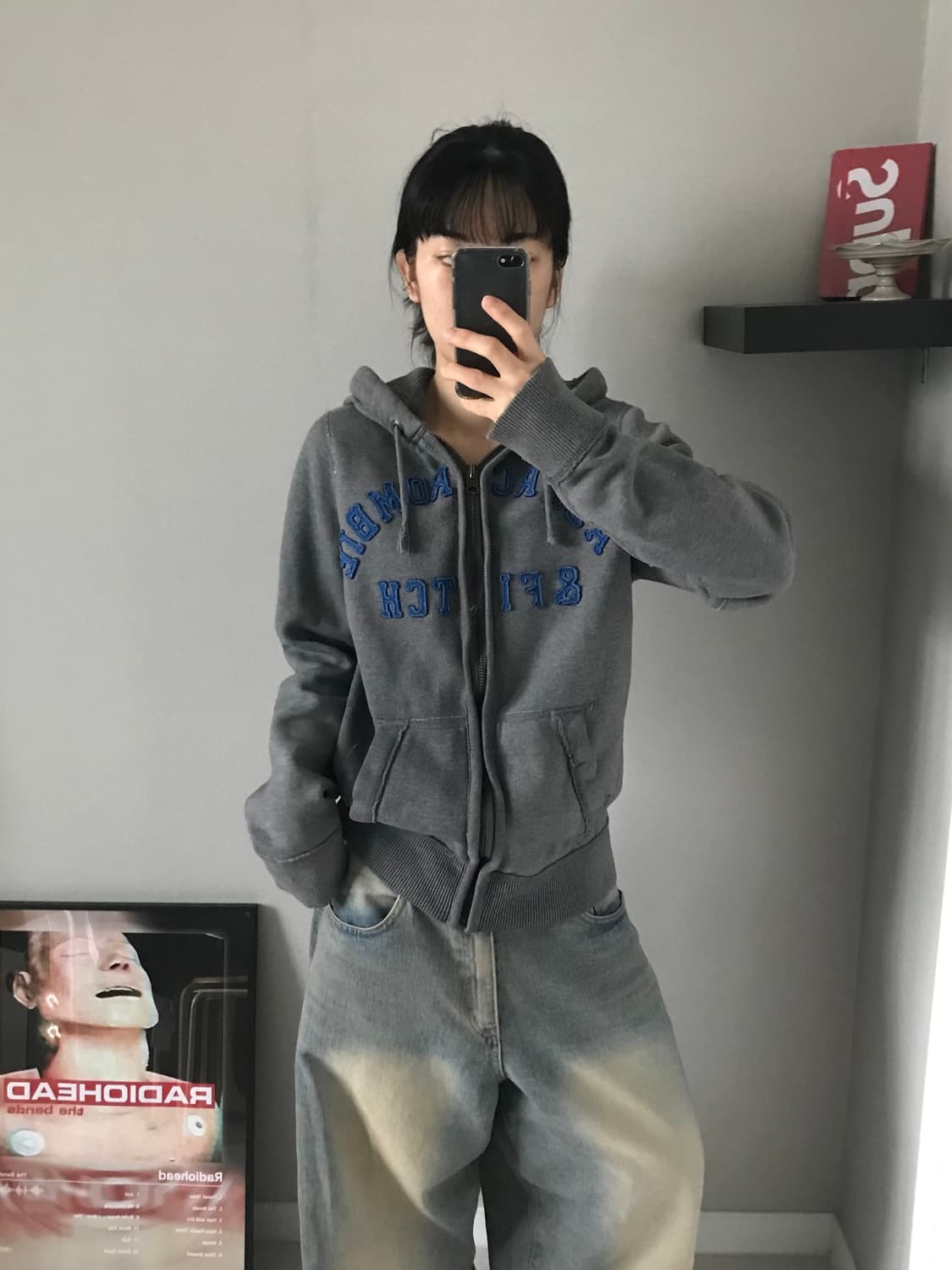 아베크롬비 자수 로고 차콜 후드집업 상품이미지3