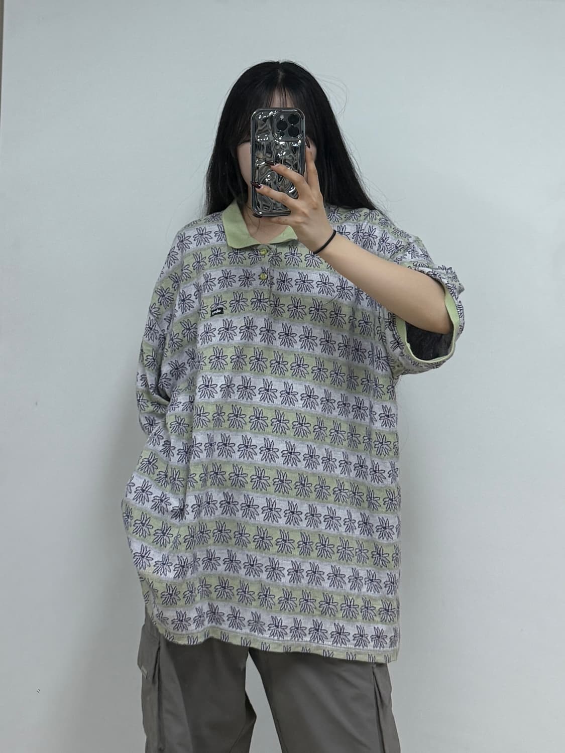 오베이 유니티 자카드 플라워 카라 반팔 티셔츠 E36 상품이미지1