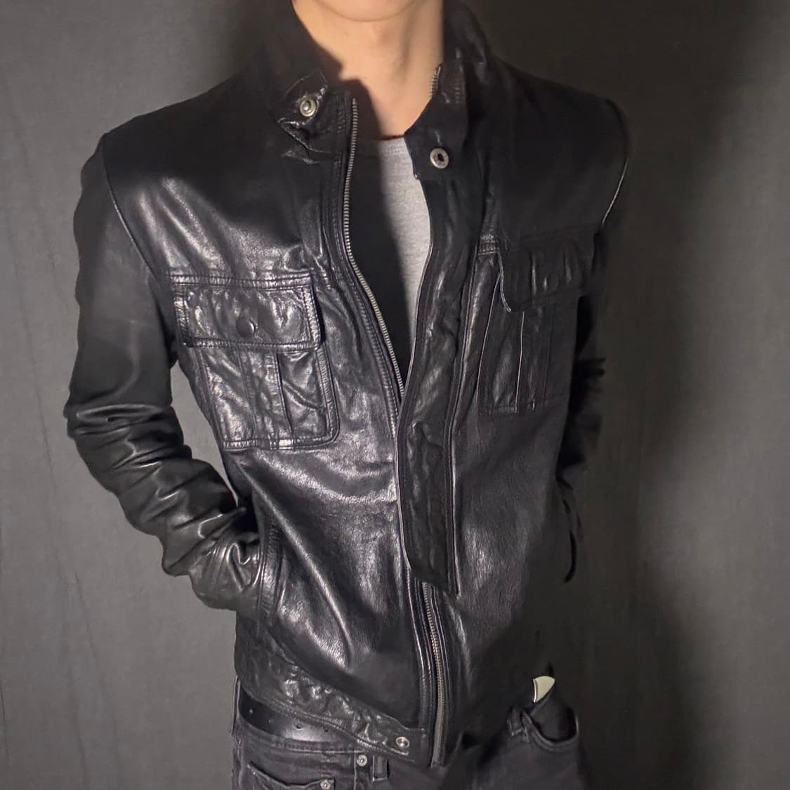 Goat skin pocket leather jacket 상품이미지4