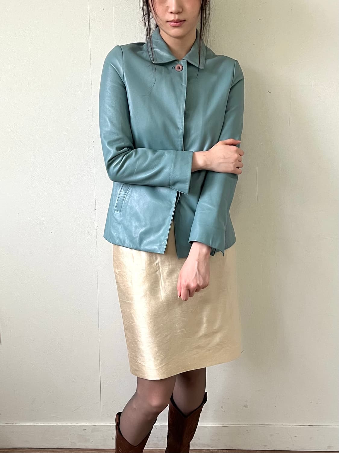 lnstinct 스카이블루 레더 자켓 상품이미지5