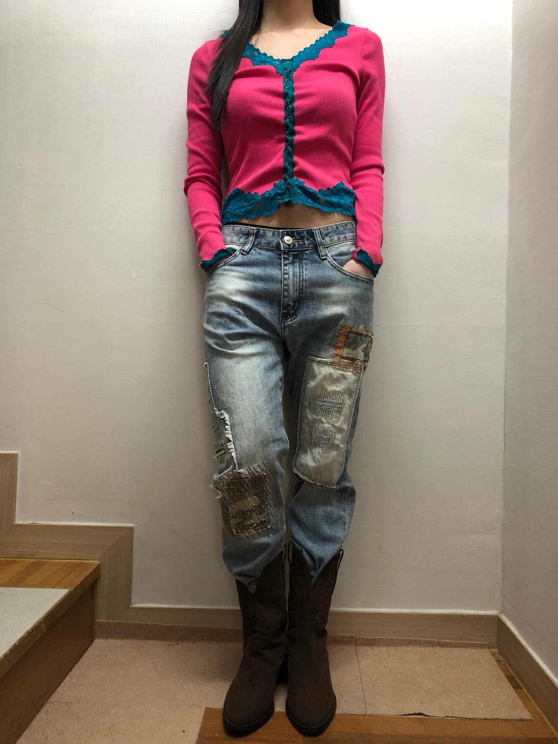 빈티지 핑크 레이스 가디건 상품이미지5
