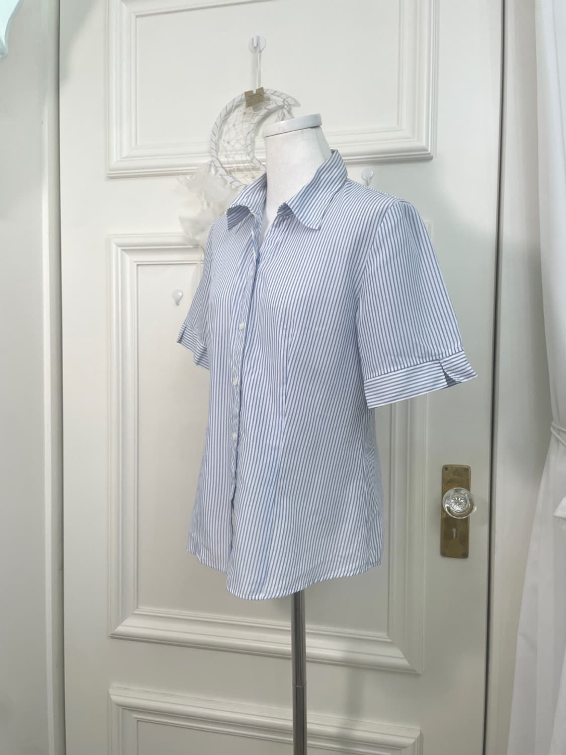 blue white stripe summer half shirt 상품이미지2