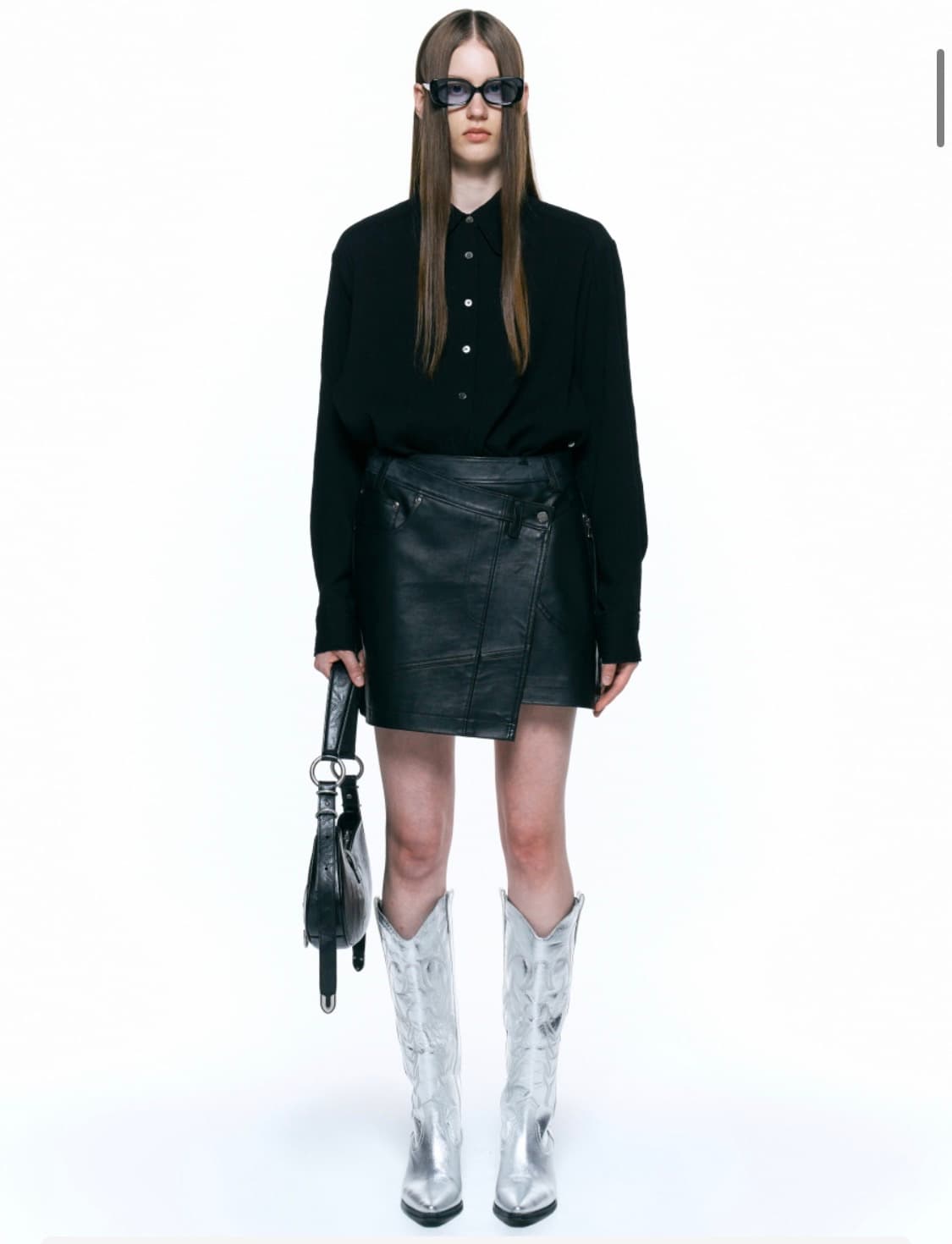 인사일런스 언밸런스 레더 스커트 BLACK 상품이미지4