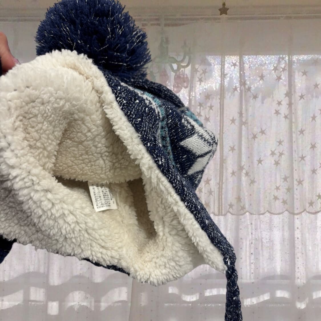 빈티지 눈꽃 블루 폼폼 방울 귀도리 모자 트루퍼햇 일본 상품이미지4