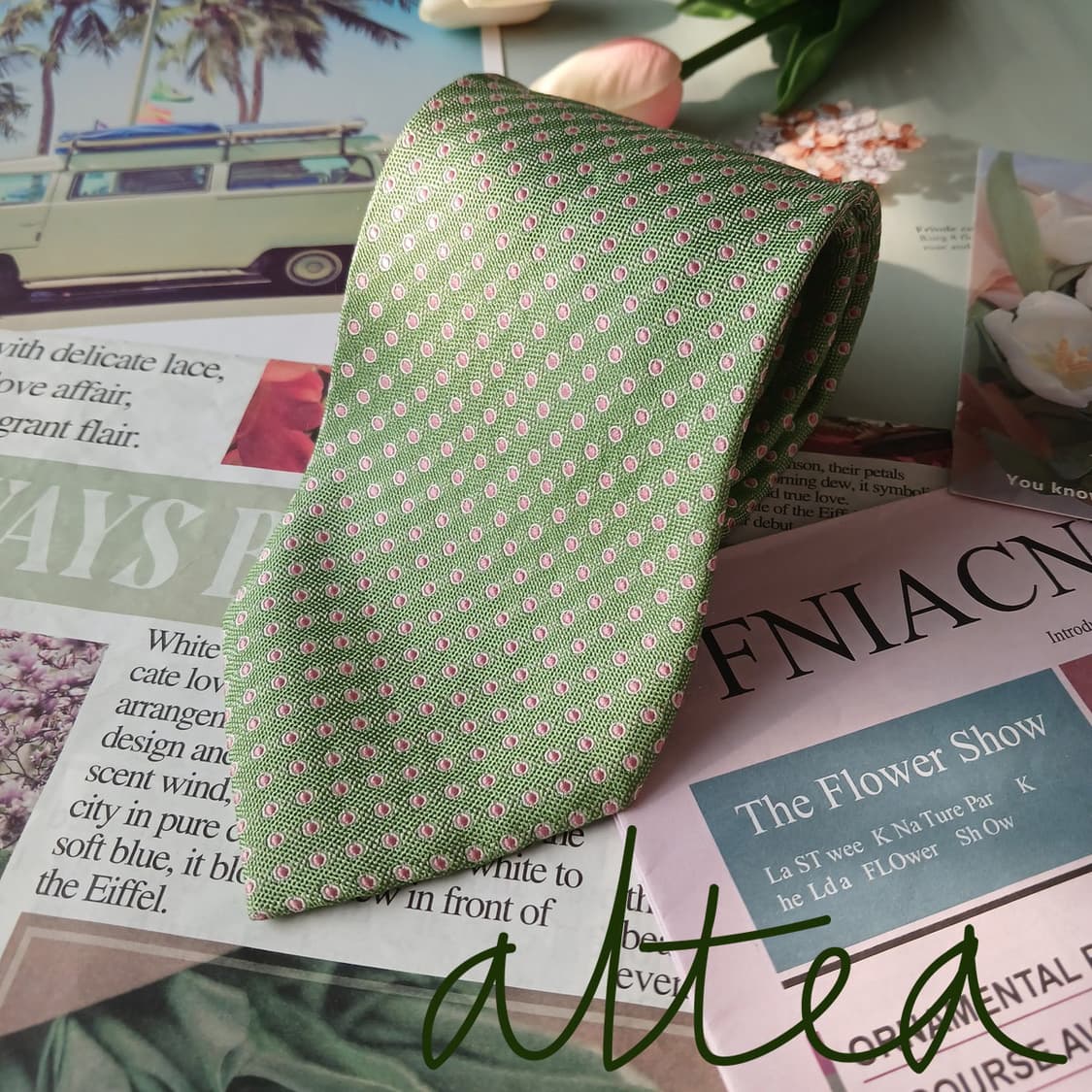 알테아 실크 그린 도트 넥타이 9.3cm A+등급 A19745
 상품이미지2