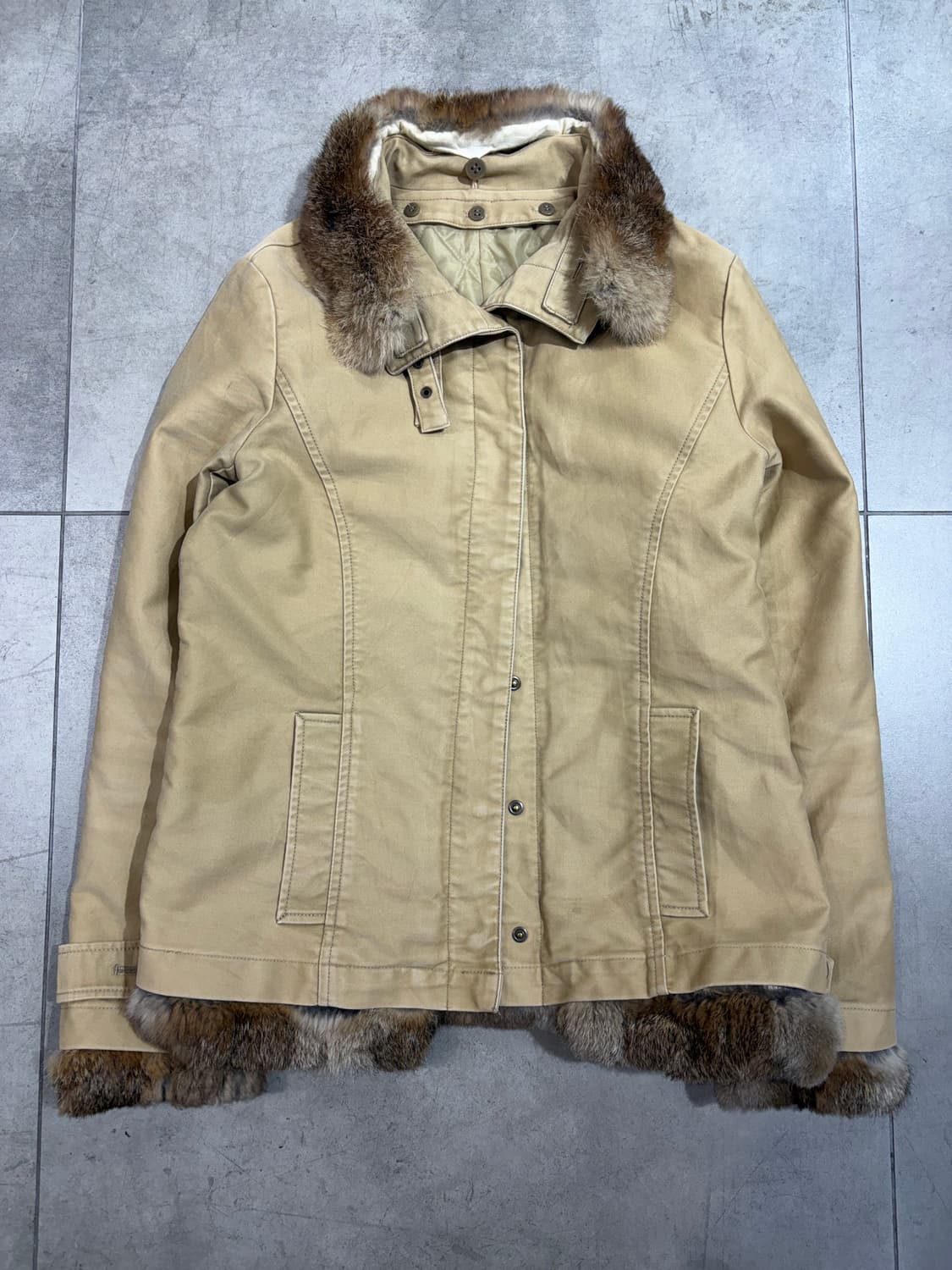 일본 빈티지 베이지 코튼 퍼 무스탕 자켓 상품이미지5