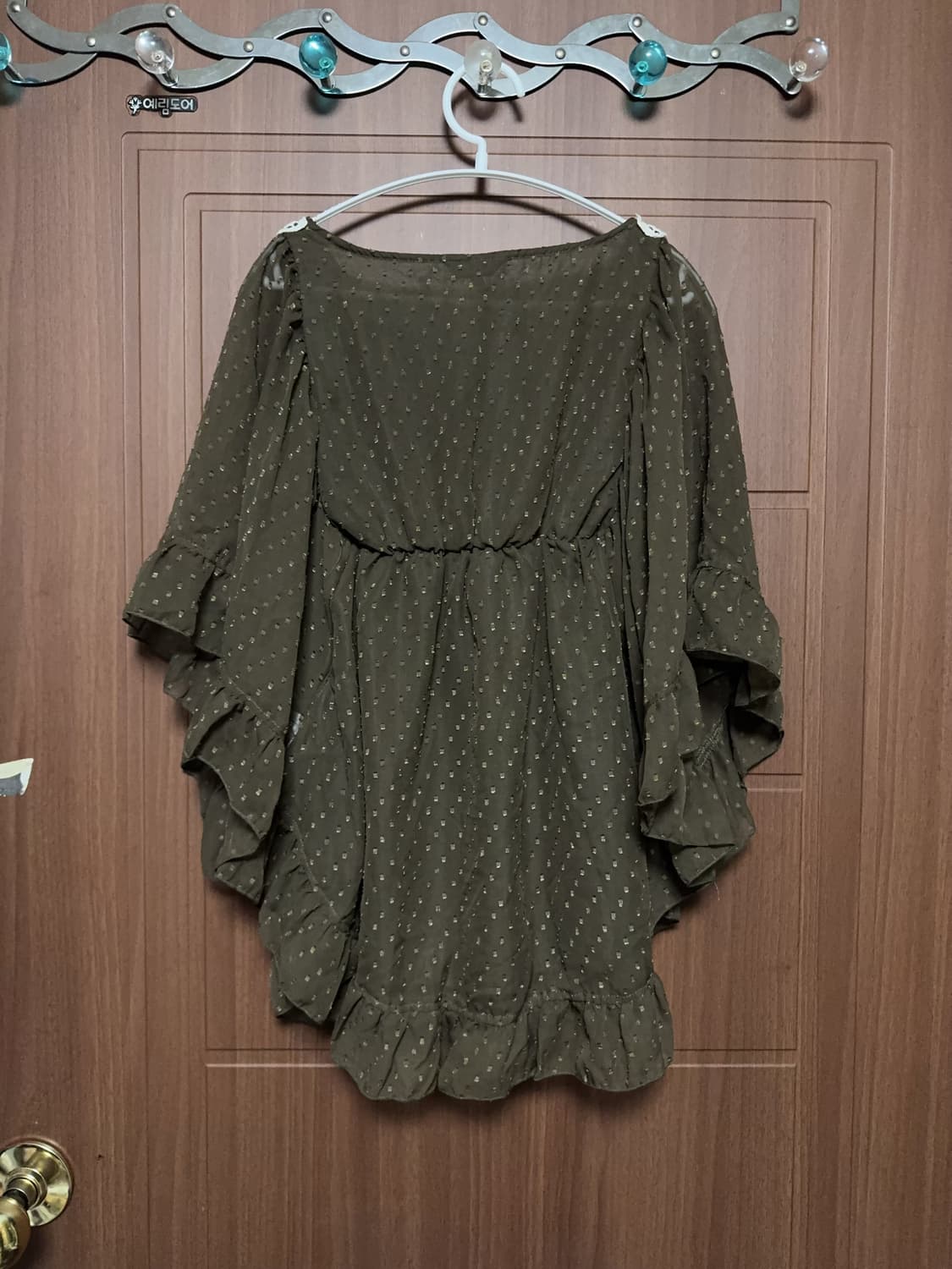 모리걸 라떼갸루 하구미 일본 빈티지 도트 크로셰 쉬폰 판쵸 블라우스 상품이미지2