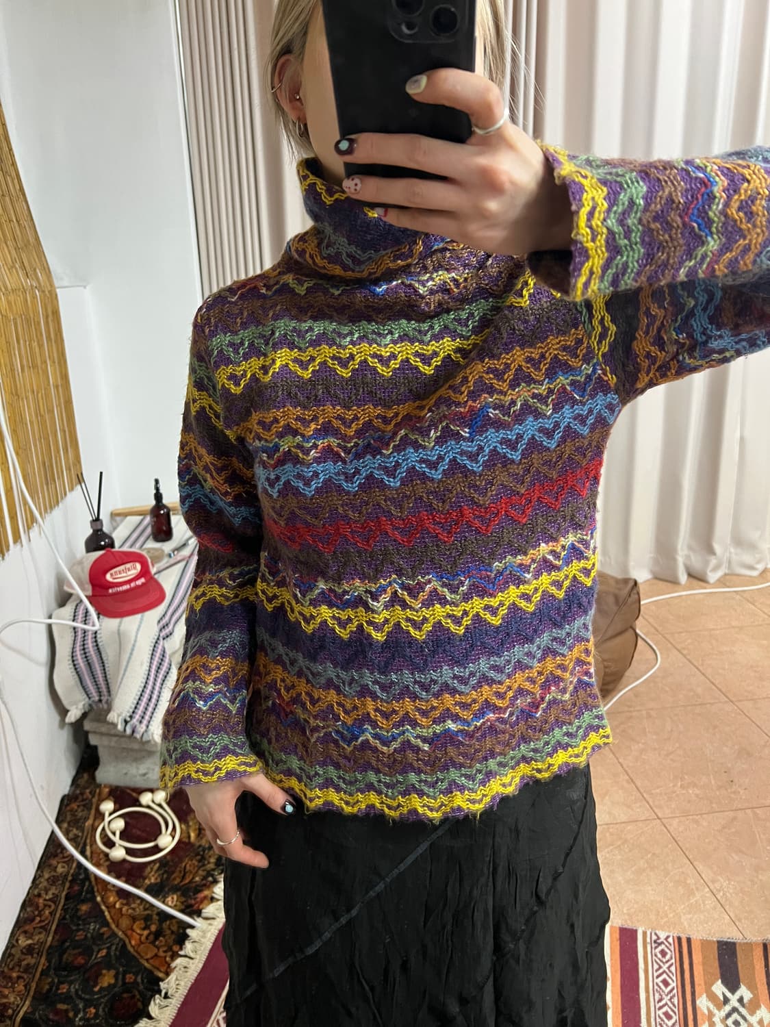 빈티지 여성 스트라이프 목폴라니트 상품이미지2