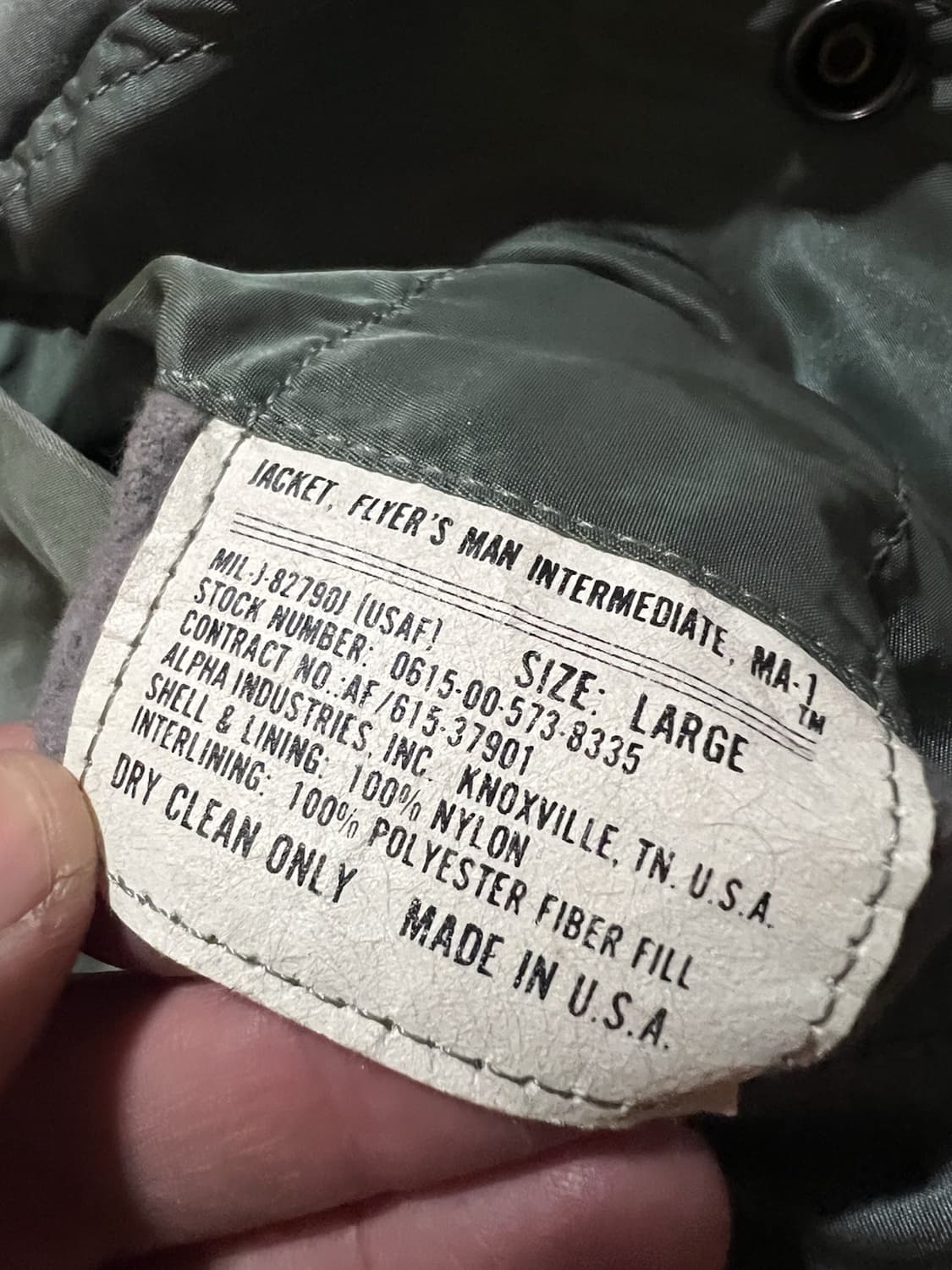 80s 알파인더스트리 MA-1 콜투글로리 커스텀 플라이트자켓 세이지 상품이미지5
